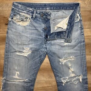 Diesel Jeans Men 32x32 Blue Rabox Relaxed Straight Leg Destroyed Rockstar READ